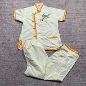 Vintage Asian Oriental Plum Blossom Bird Style 2 Piece Outfit Set